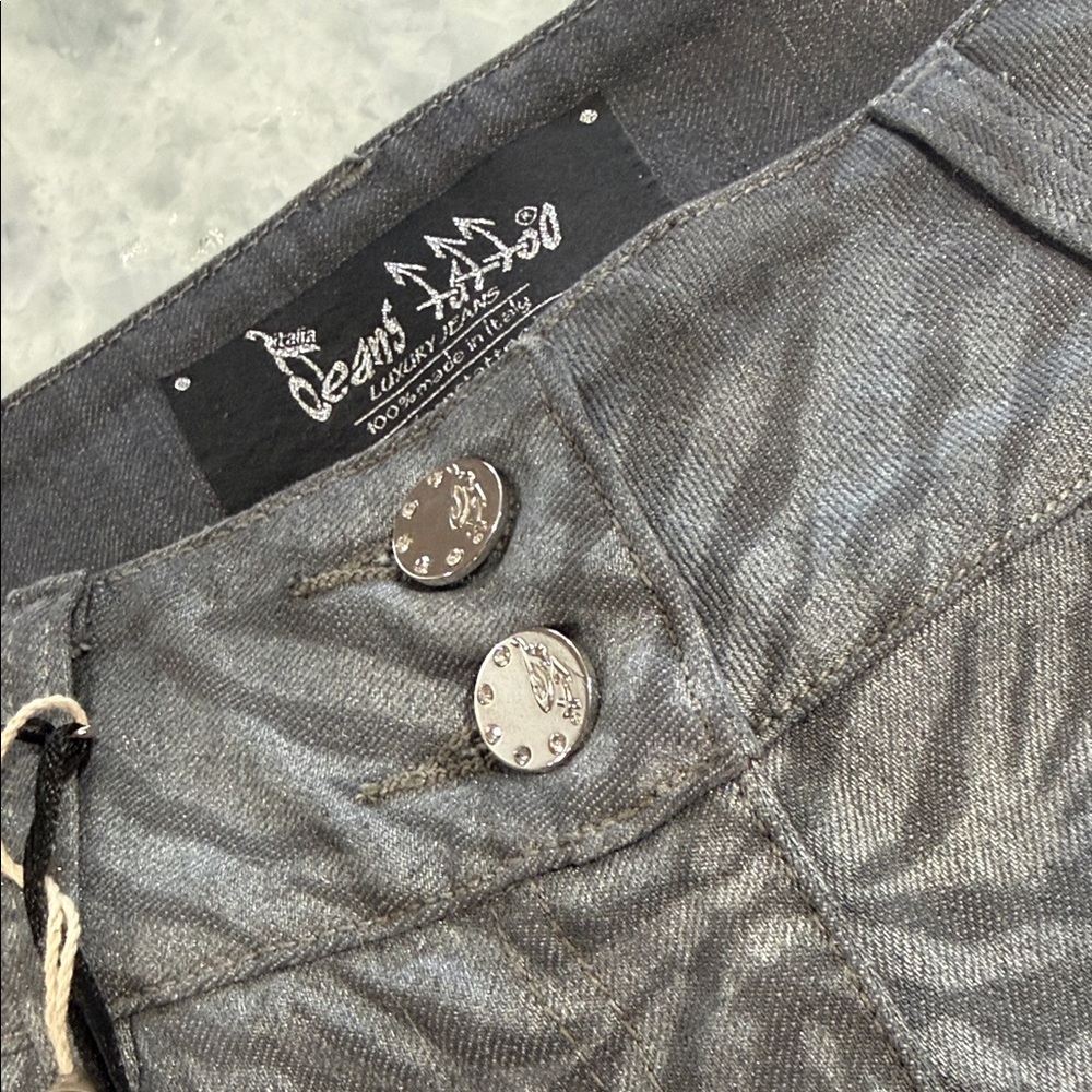 Women's Jeans Luxury Italian Metallic Gray Straight Leg Jeans